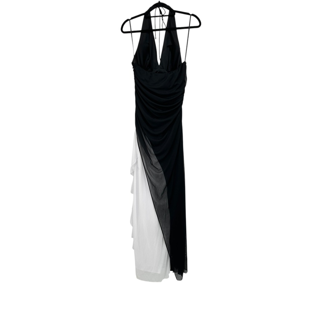 Blondie Nites Black White Gown Womens 13 Halter‎ Maxi Dress Rhinestone Y2K - Picture 9 of 12